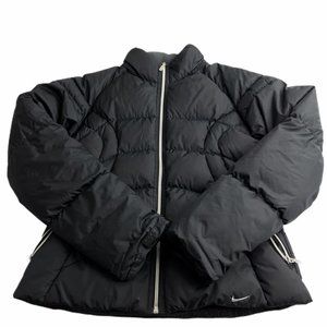 Nike Down Feather Puffy Puffer Coat Jacket, Black, Full Zip Youth 8-10 (Medium)